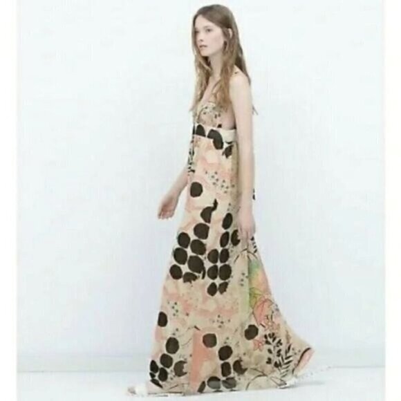 Zara Dresses & Skirts - Zara Floral Halter Maxi Dress V-neck Empire Waist Open Back Tank Top Boho XS